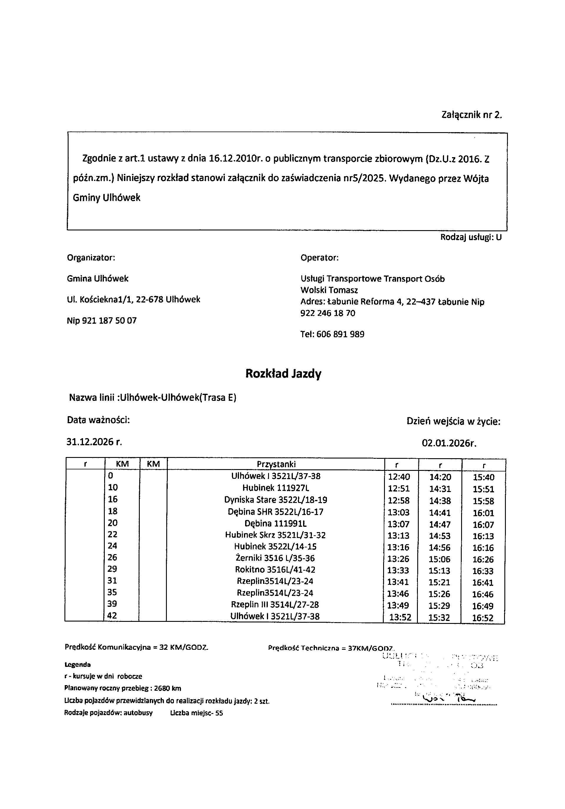 Rozkład jazdy od 2 stycznia