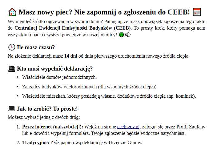 Zdjęcie do artykułu: Masz nowy piec? Nie zapomnij o zgłoszeniu do CEEB