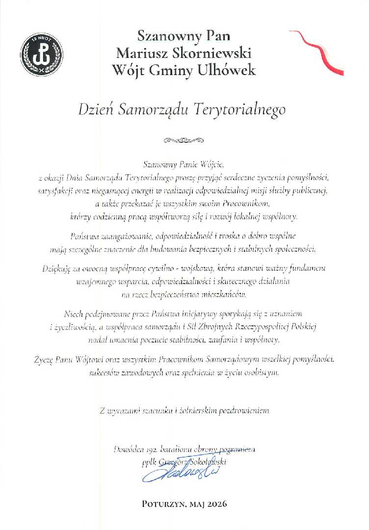 Zdjęcie do artykułu: Życzenia z okazji Dnia Samorządu Terytorialnego