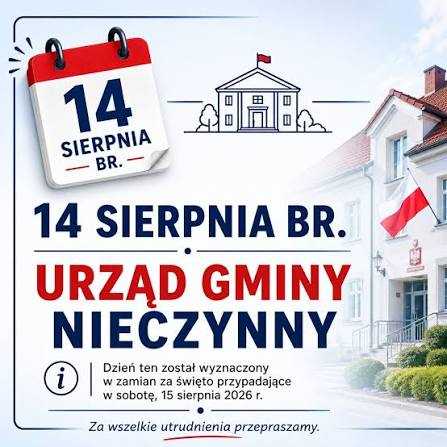 Zdjęcie do artykułu: Informujemy, że piątek 14 sierpnia 2026 roku Urząd Gminy Ulhówek będzie nieczynny.