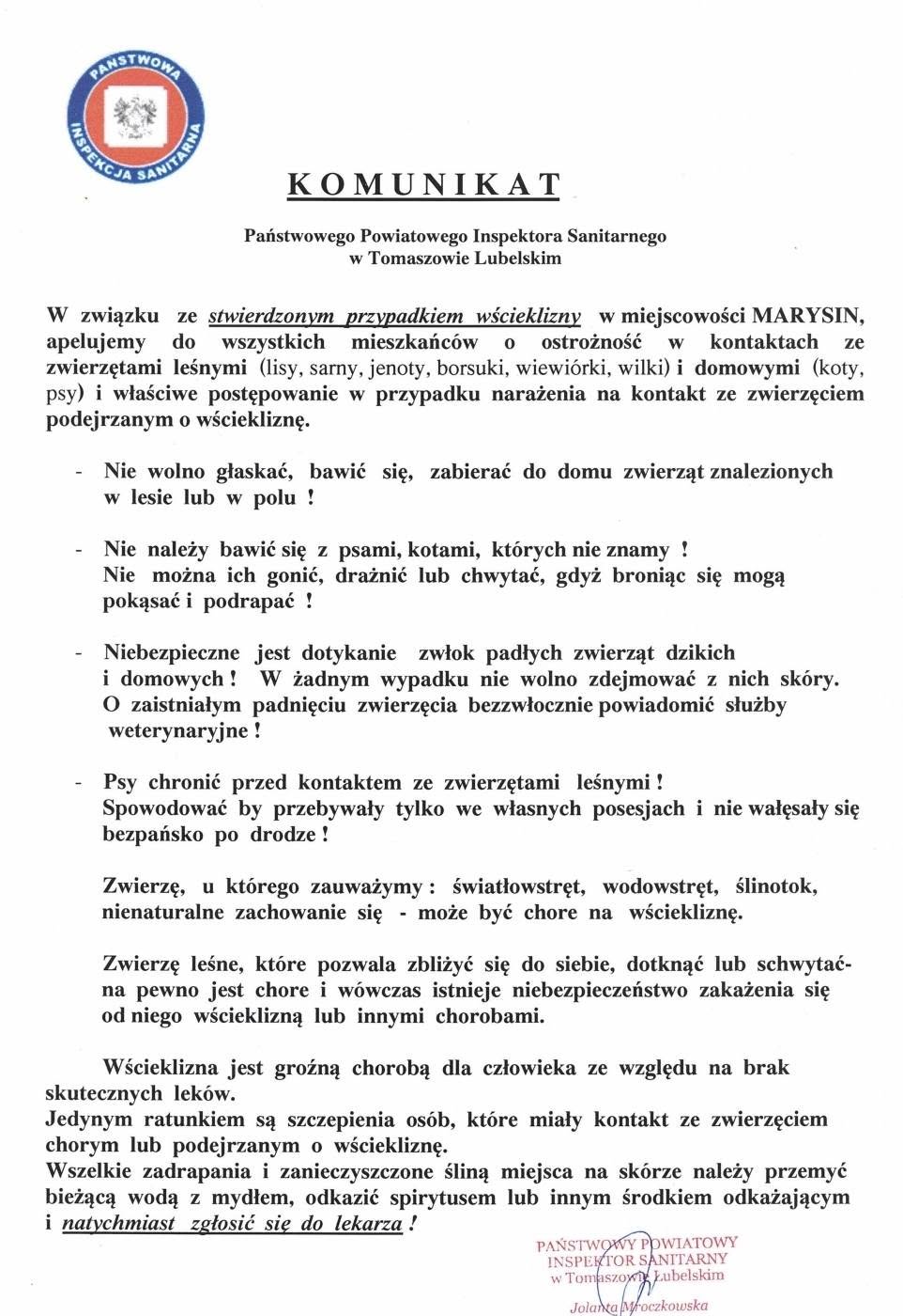 Zdjęcie do artykułu: Wścieklizna w gminie Telatyn – komunikat dla mieszkańców