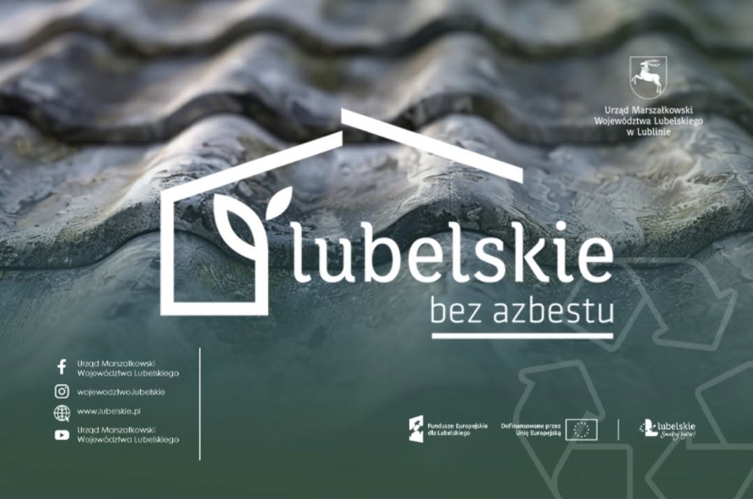 Grafika projektu Lubelskie bez azbestu z oznaczeniami Urzędu Marszałkowskiego Województwa Lubelskiego i Funduszy Europejskich
